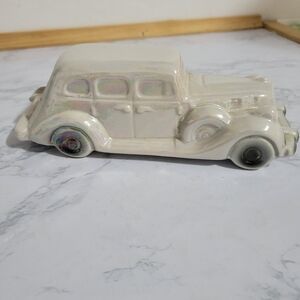 Ceramic Car Shaped Ashtray Iridescent White. Brazil